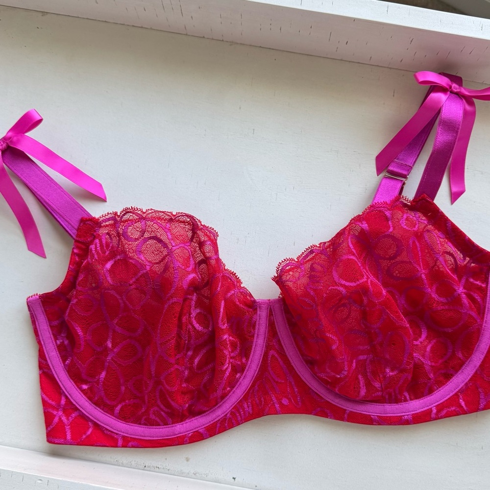 Savage X Fenty Red and Pink Lace Bra